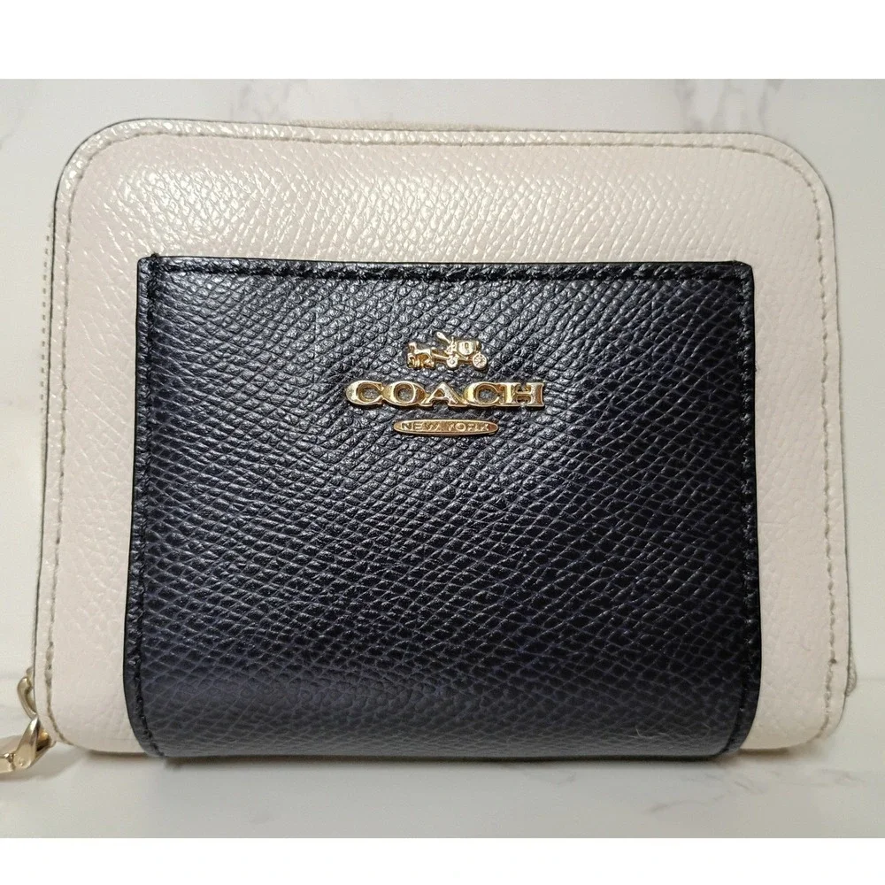 COACH White & Navy Colorblock Leather Bi-fold Wallet